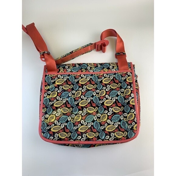 Vera Bradley Frill Messenger Bag Happy Snails Pattern Pink Leaf Flap Magnetic - Picture 2 of 16
